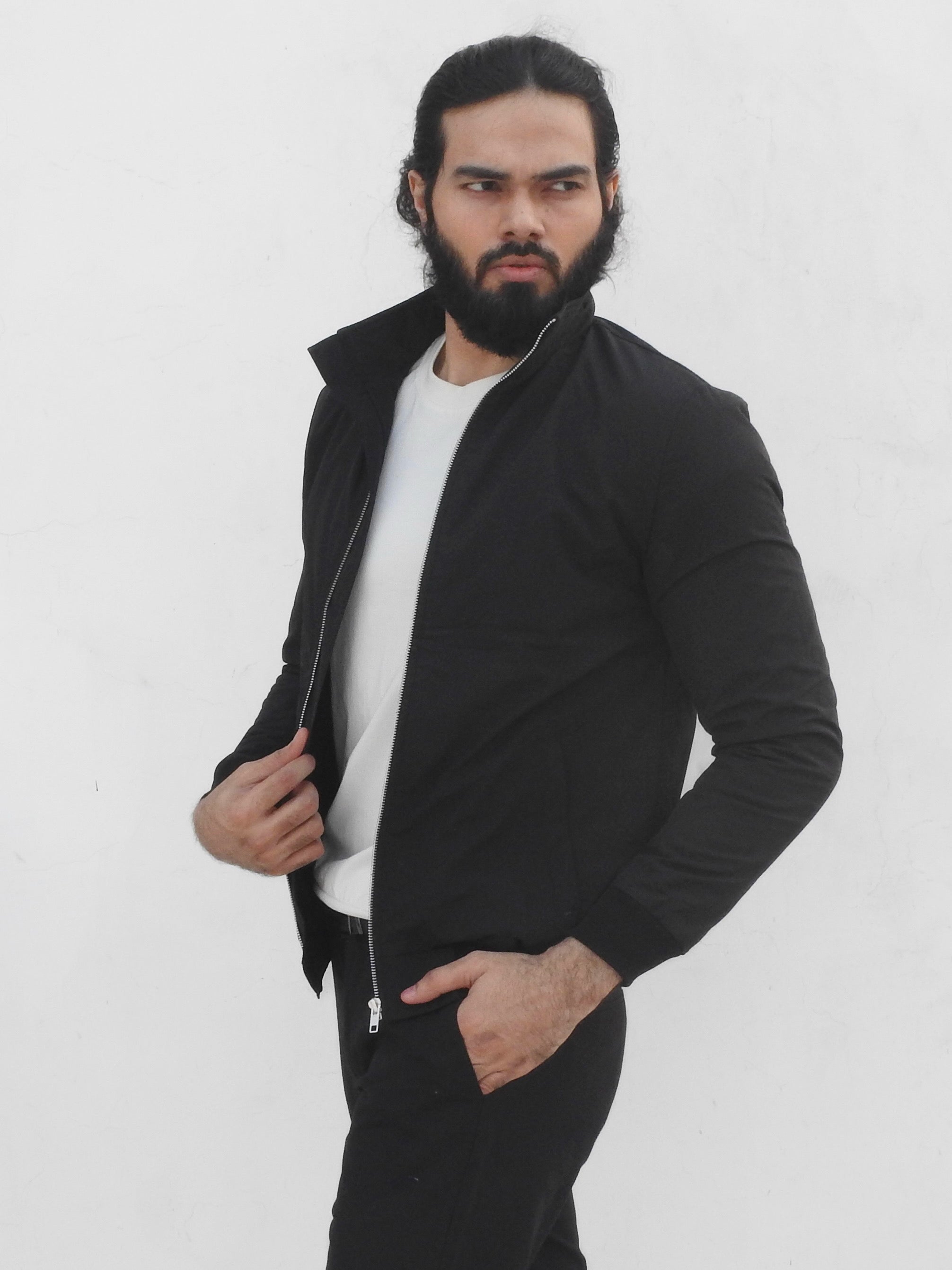 Slim Fit Black Bomber Jacket