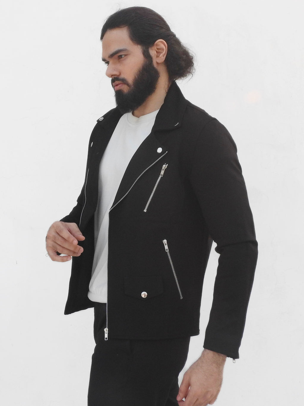 Black Stretchable Biker Jacket