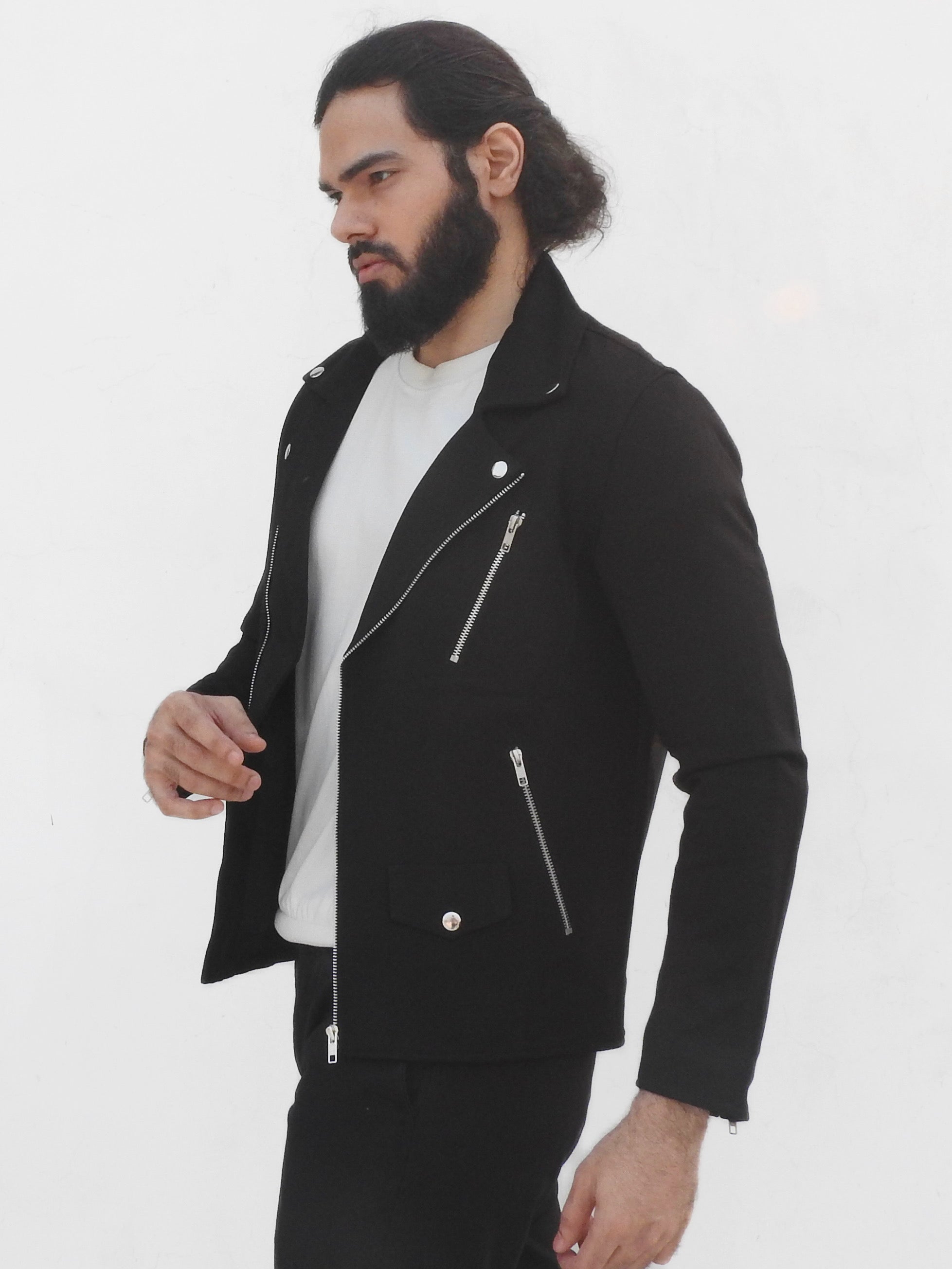 Black Stretchable Biker Jacket