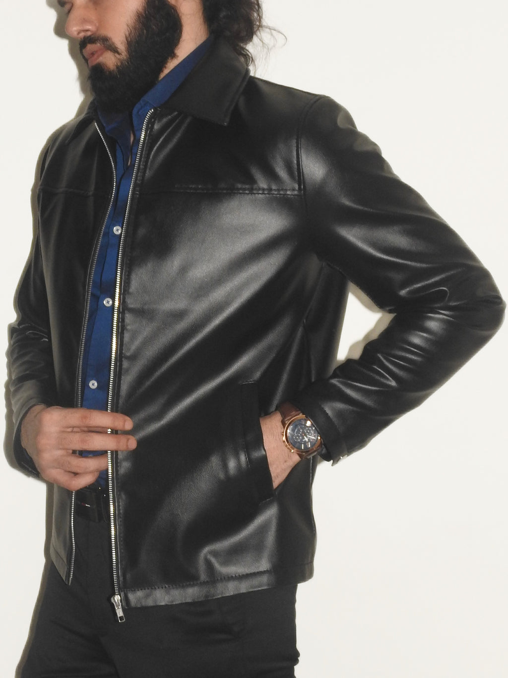 Black PU Regular Fit Jacket