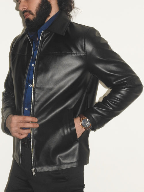 Black PU Regular Fit Jacket