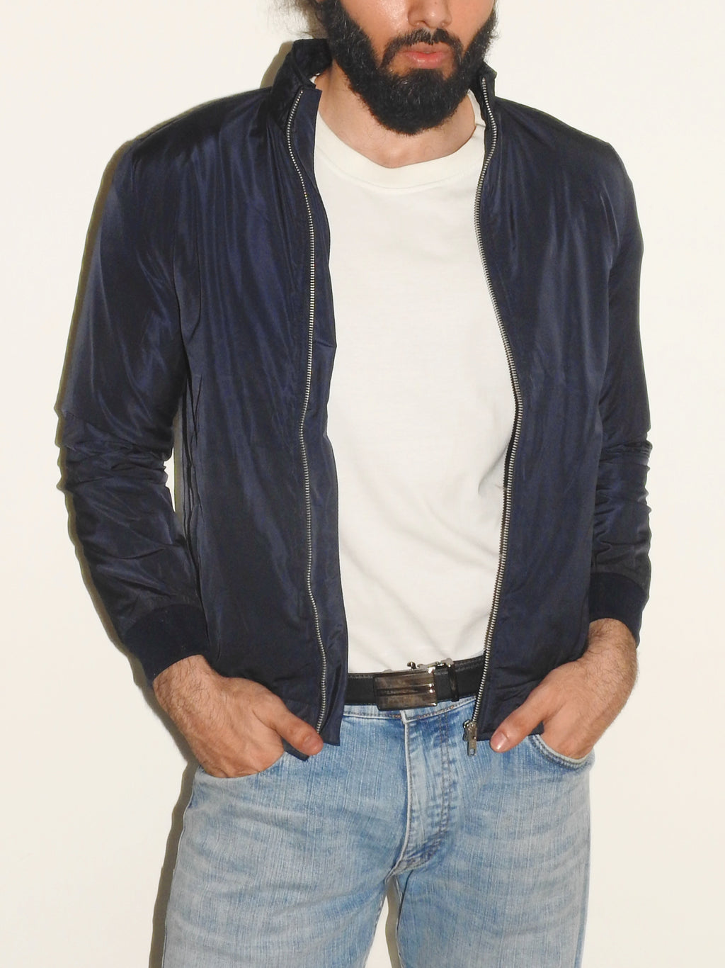 Slim Fit Blue Bomber Jacket