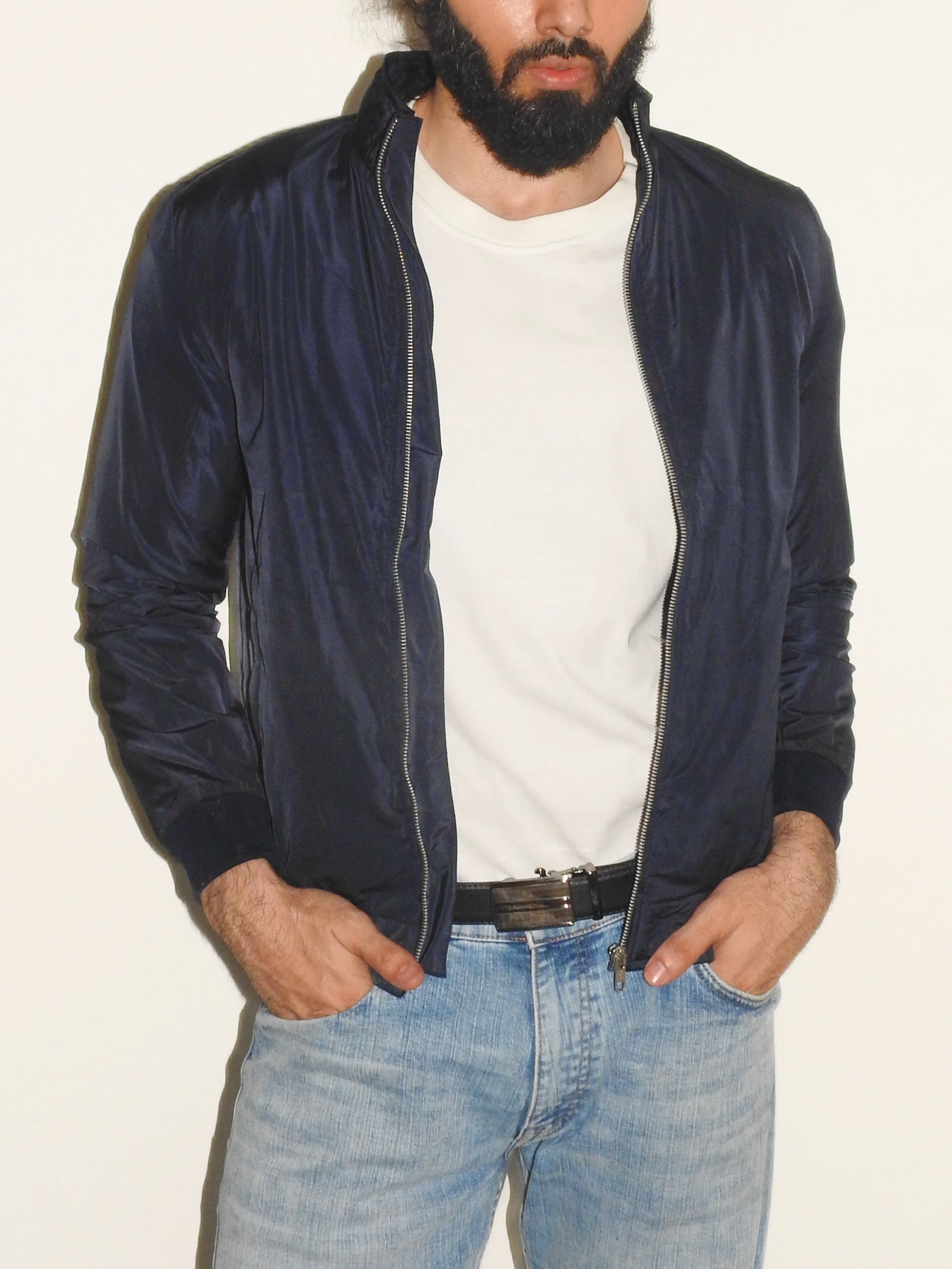 Slim Fit Blue Bomber Jacket