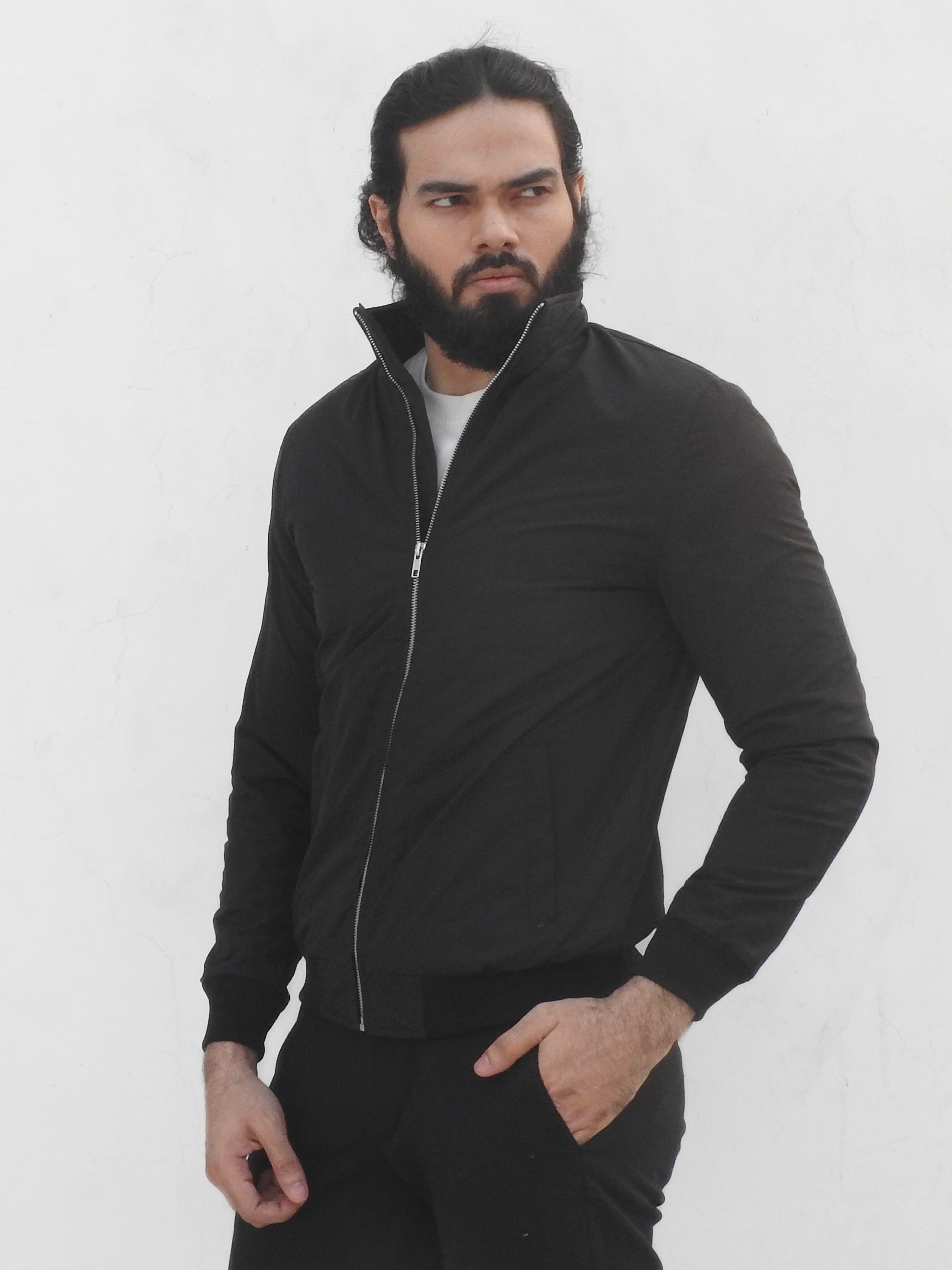 Slim Fit Black Bomber Jacket