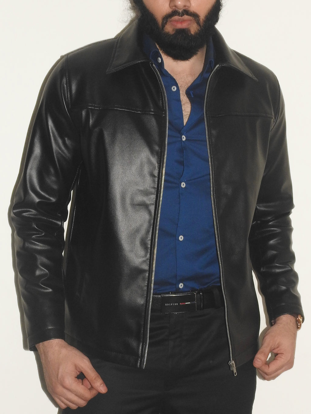 Black PU Regular Fit Jacket