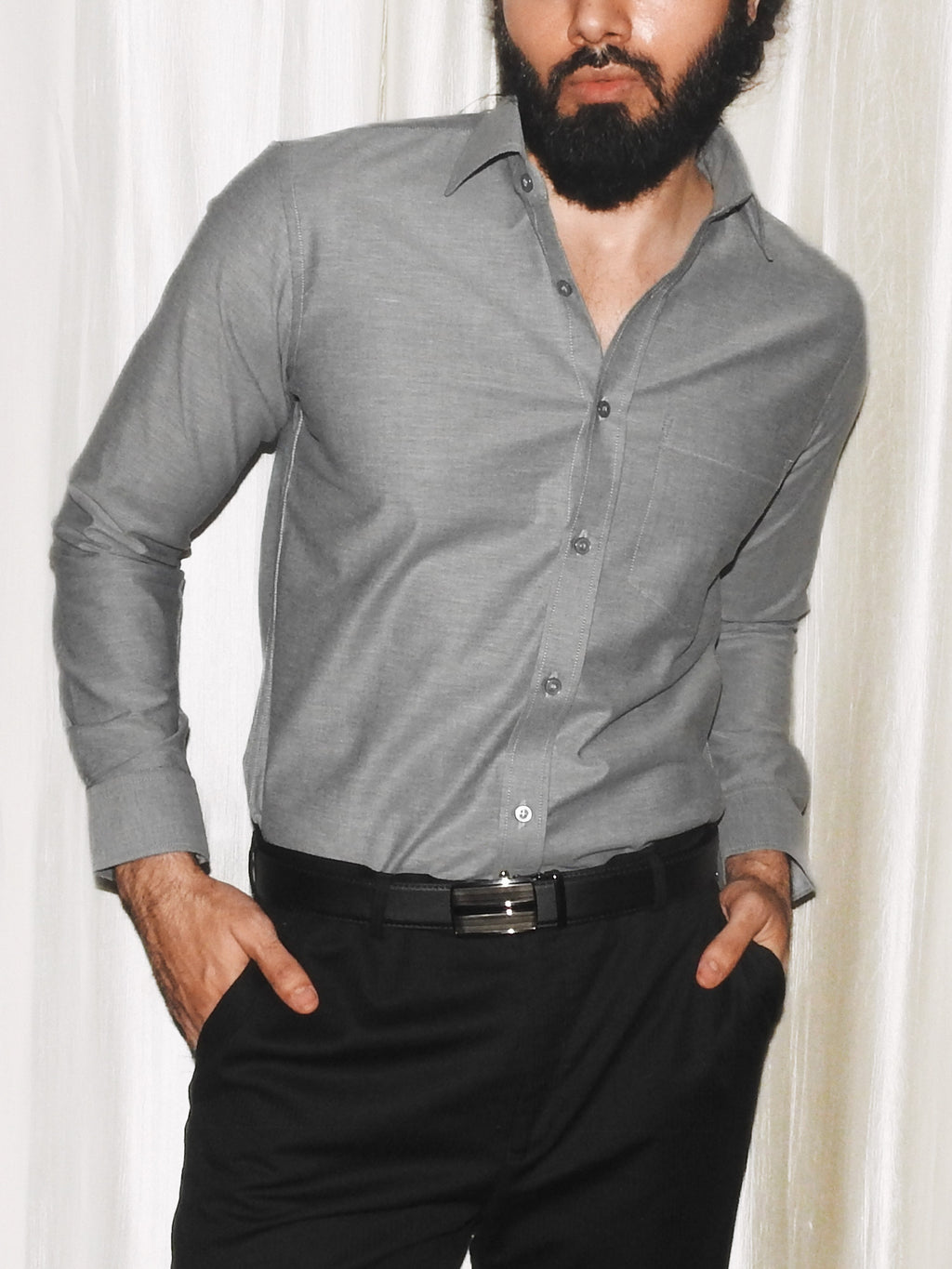 Steel Grey Oxford Weave Shirt