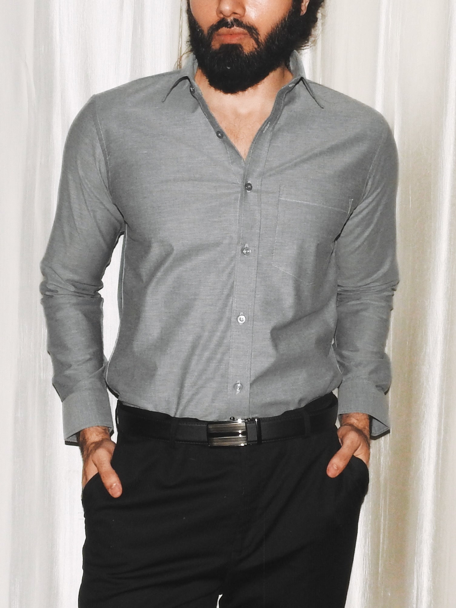 Steel Grey Oxford Weave Shirt