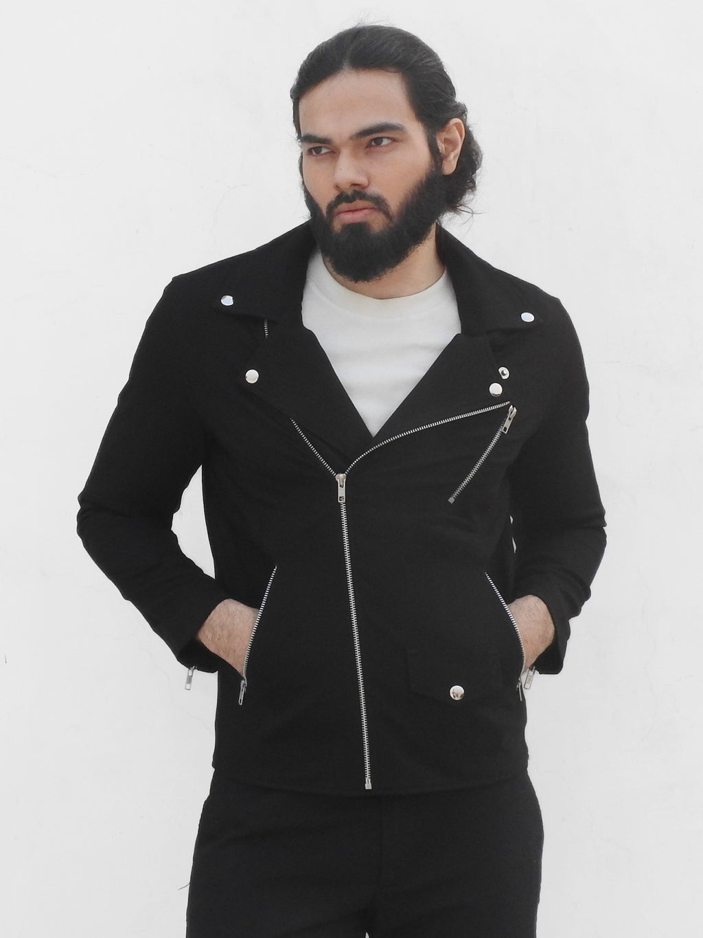 Black Stretchable Biker Jacket