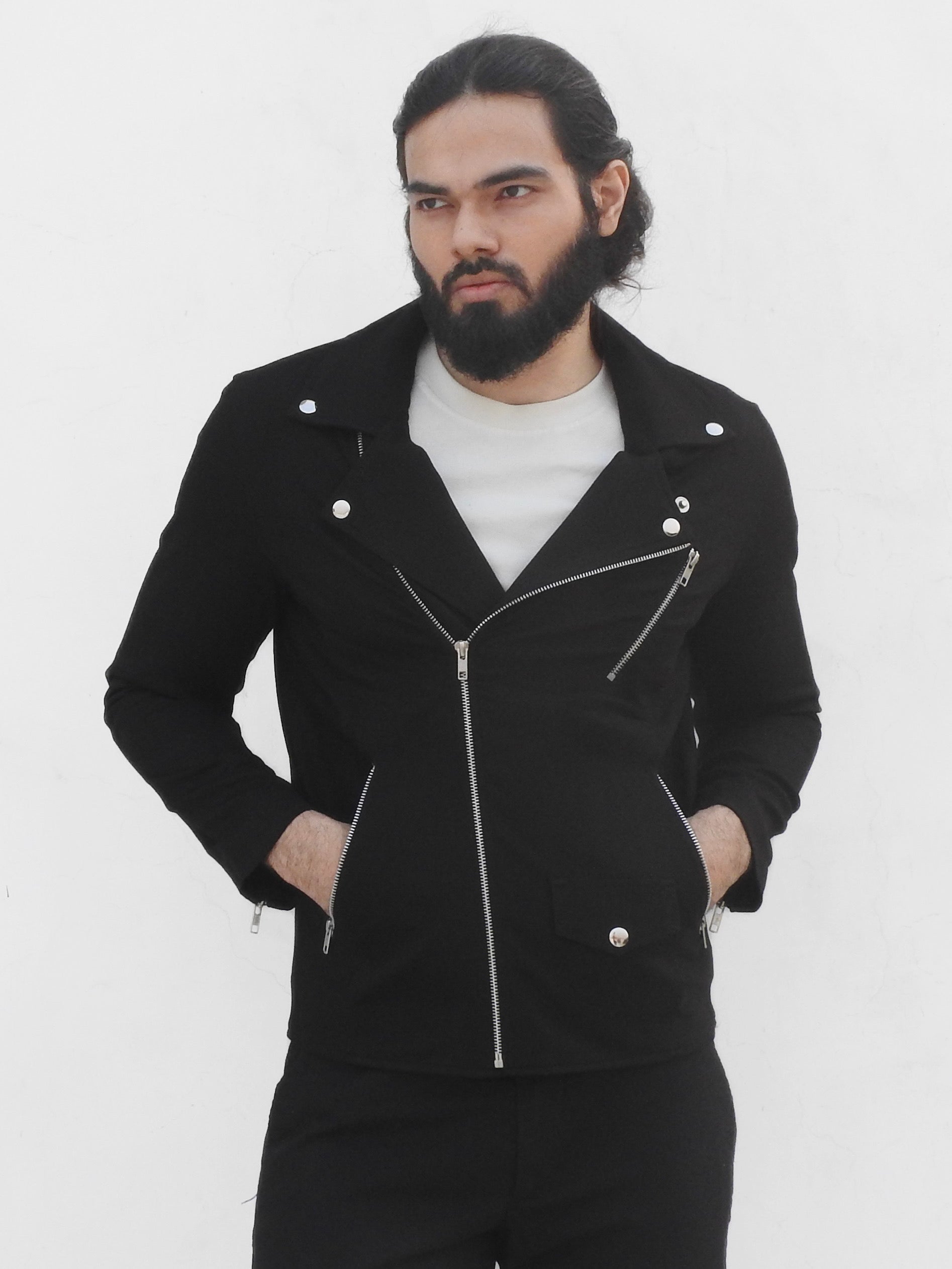 Black Stretchable Biker Jacket