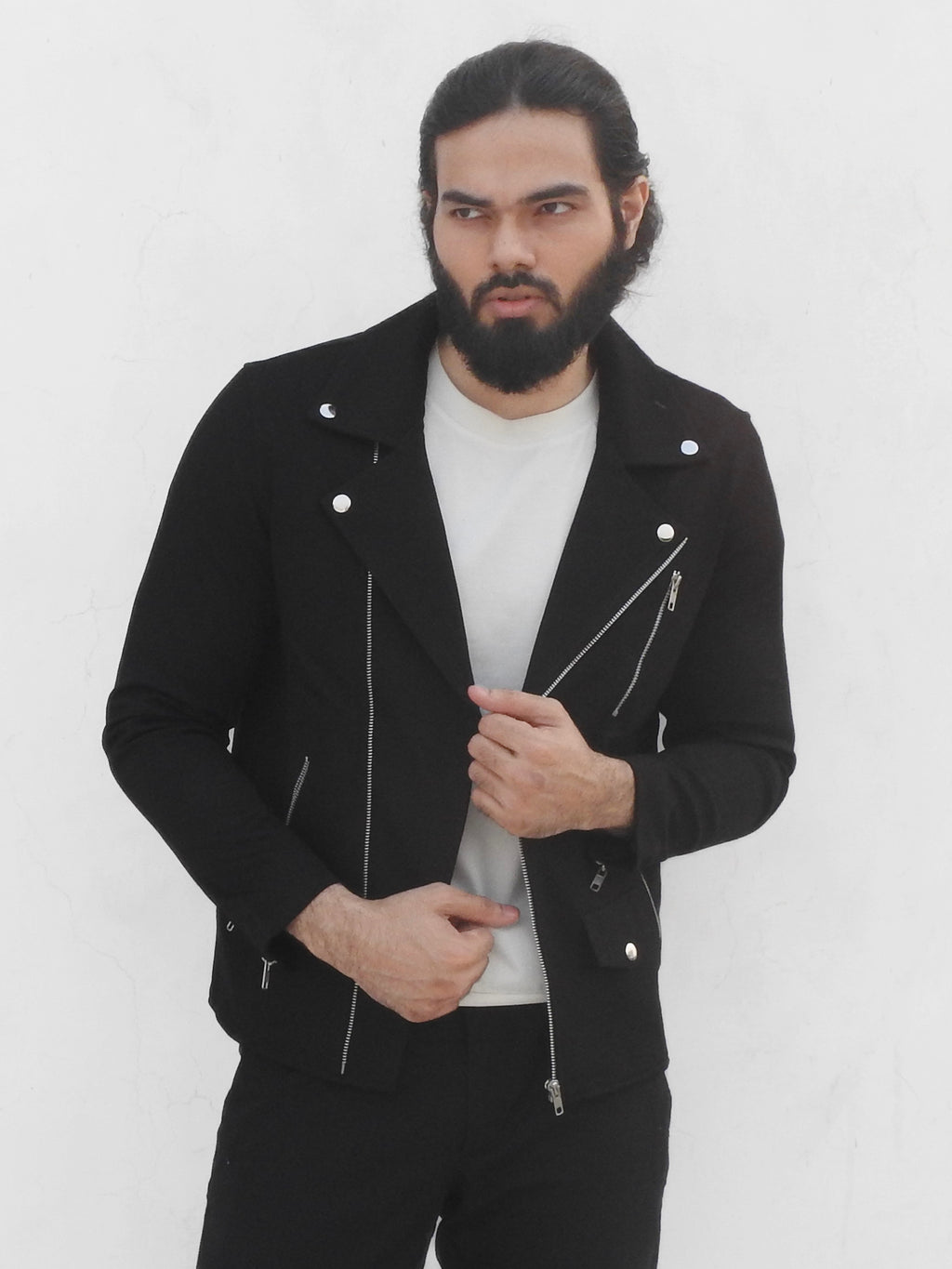 Black Stretchable Biker Jacket