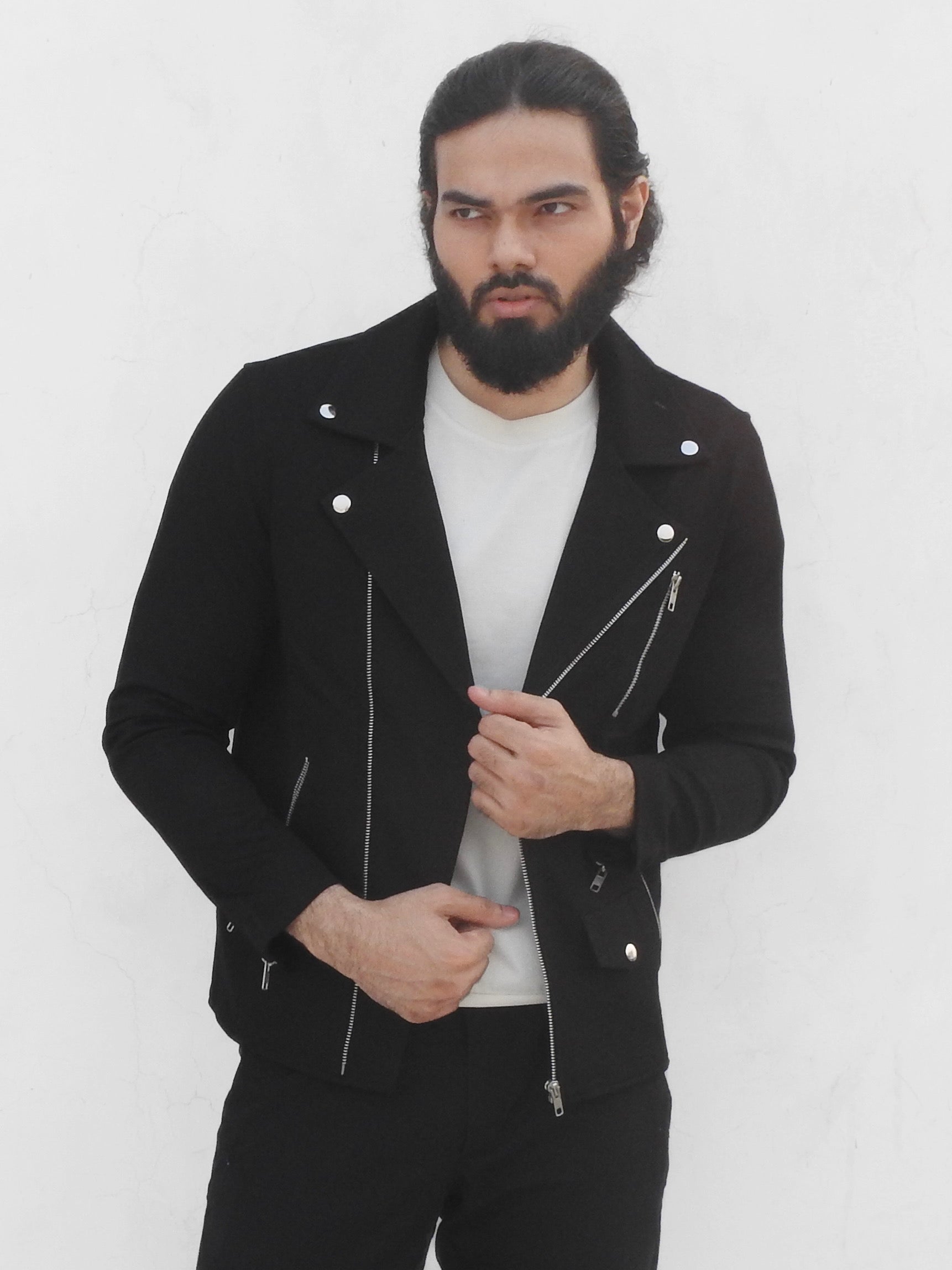 Black Stretchable Biker Jacket