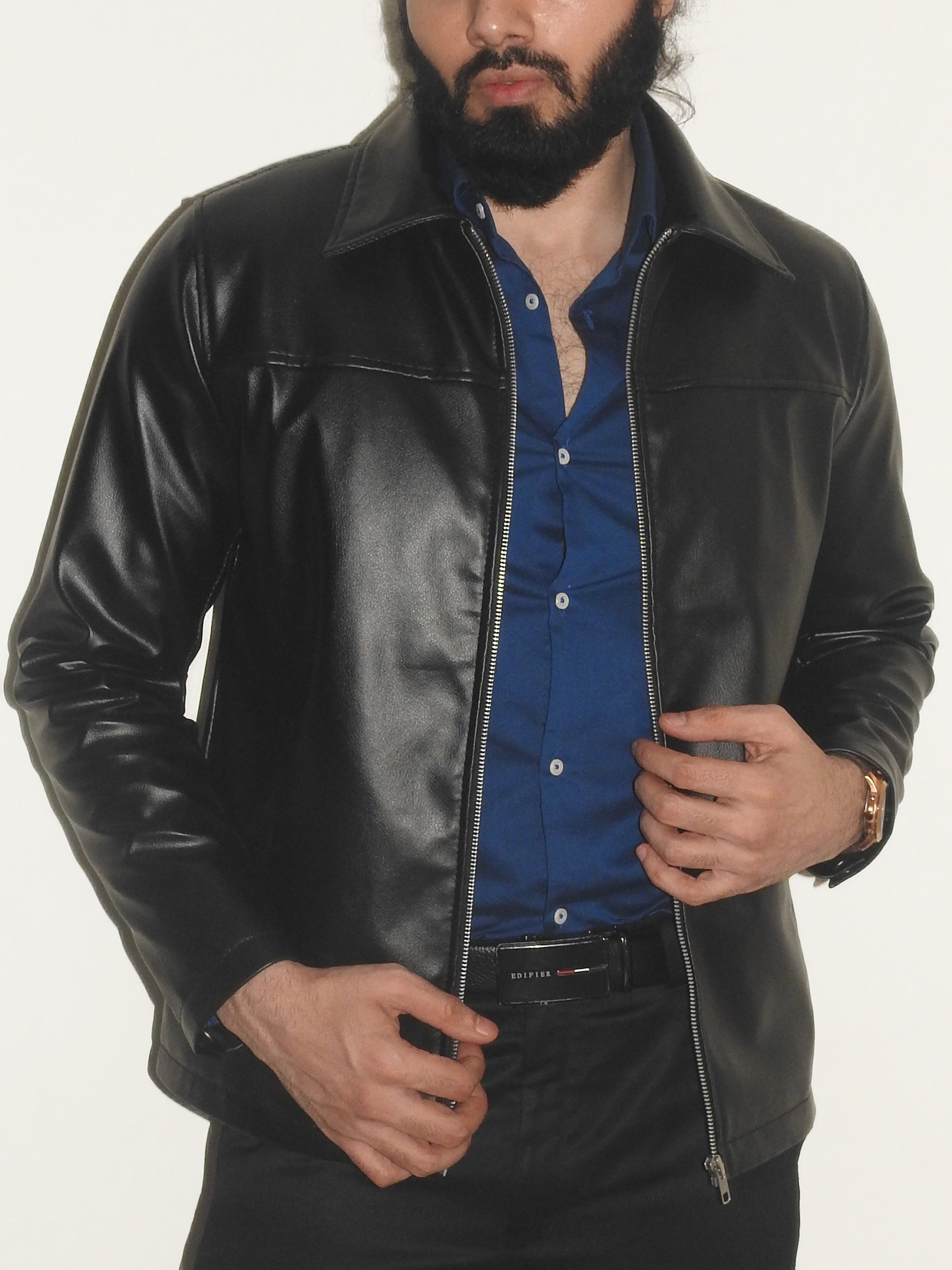 Black PU Regular Fit Jacket