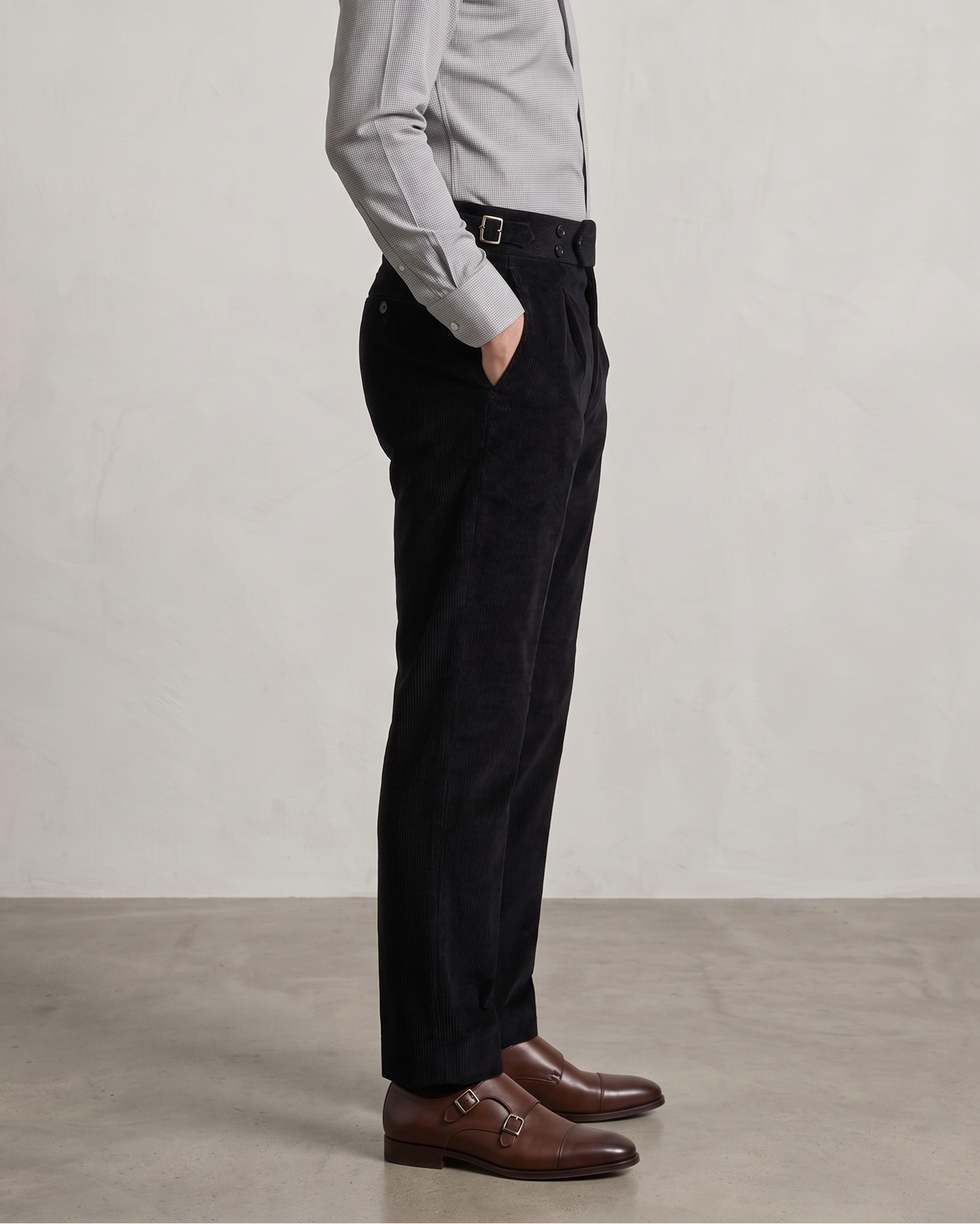 Classic Double Buttoned Gurkha Pant | Black Corduroy