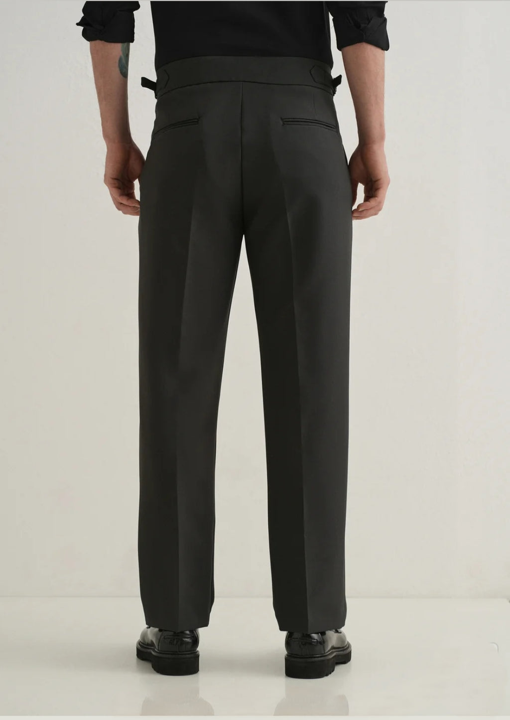 Classic Double Buttoned Olive Grey Pleated Gurkha Pant