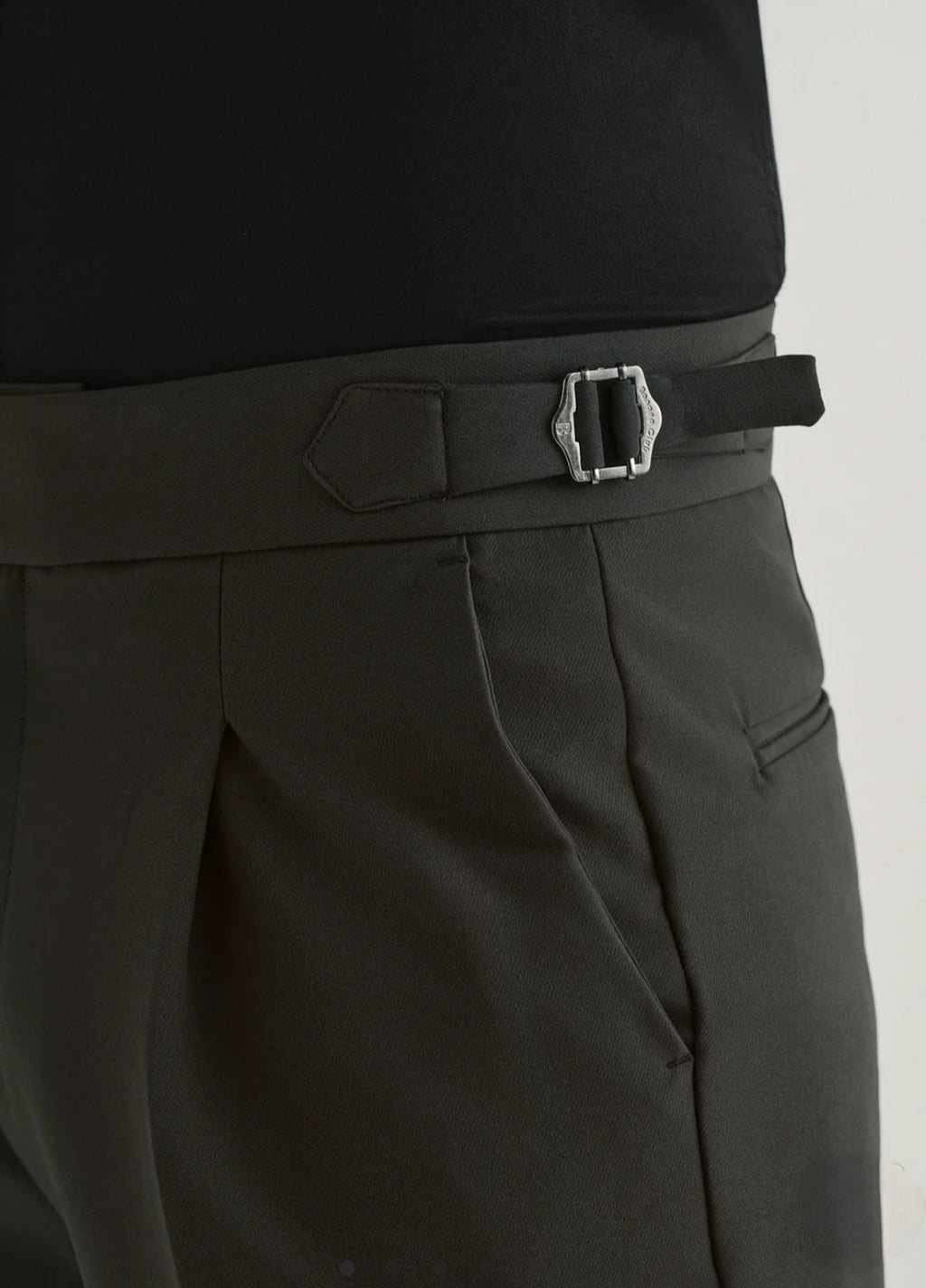 Classic Double Buttoned Olive Grey Pleated Gurkha Pant
