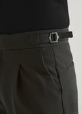 Classic Double Buttoned Olive Grey Pleated Gurkha Pant