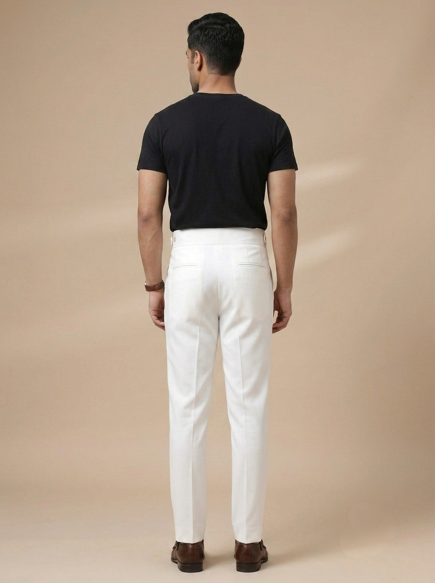 Classic Double Buttoned Off-White Plated Gurkha Pant