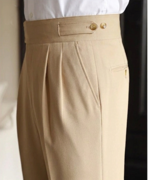 Classic Double Buttoned Tan Pleated Gurkha Pant