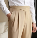 Classic Double Buttoned Tan Pleated Gurkha Pant