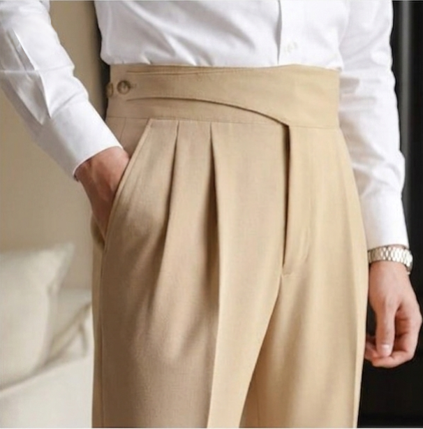 Classic Double Buttoned Tan Pleated Gurkha Pant