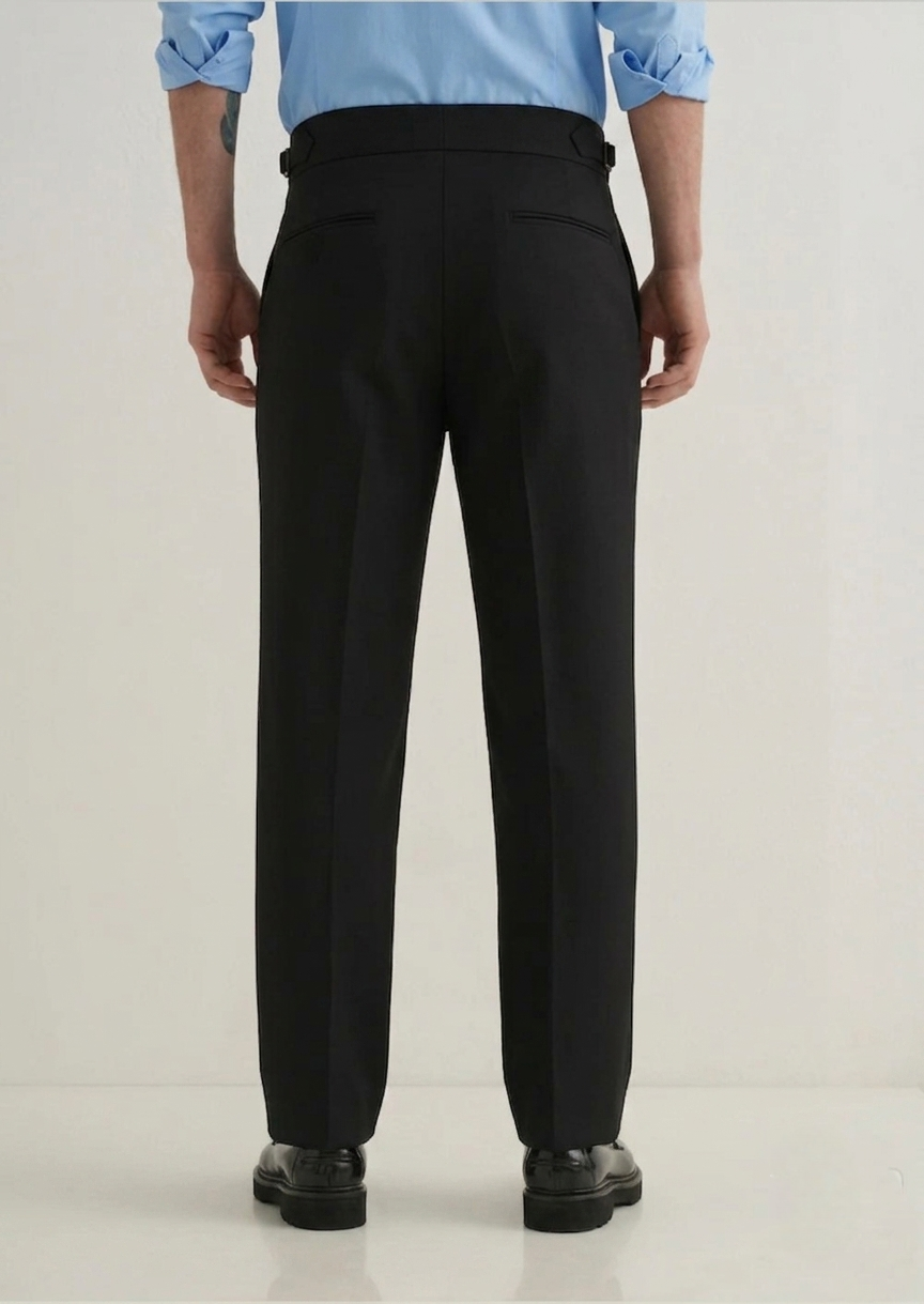 Classic Double Buttoned Jet Black Pleated Gurkha Pant